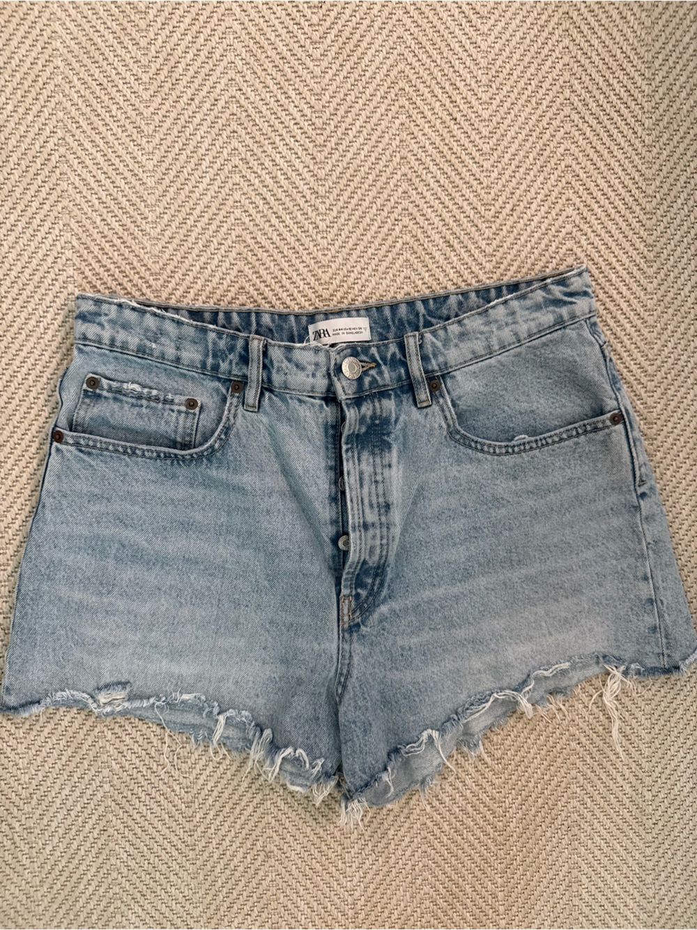 Zara Light Blue Distressed Denim Shorts